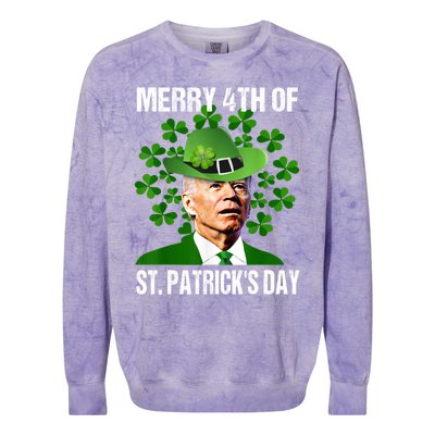 Merry 4th Of St PatrickS Day Joe Biden Leprechaun Hat Funny Cute Gift Colorblast Crewneck Sweatshirt