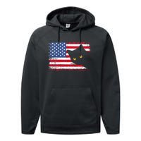 Meowica 4th of July Cat American Flag America USA Funny Performance Fleece Hoodie