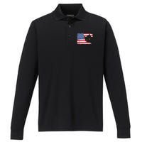 Meowica 4th of July Cat American Flag America USA Funny Performance Long Sleeve Polo