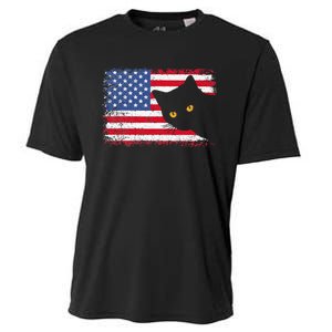 Meowica 4th of July Cat American Flag America USA Funny Cooling Performance Crew T-Shirt