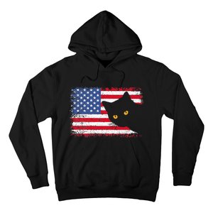 Meowica 4th of July Cat American Flag America USA Funny Hoodie