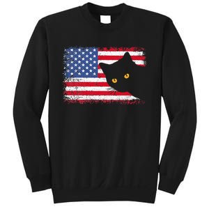 Meowica 4th of July Cat American Flag America USA Funny Sweatshirt