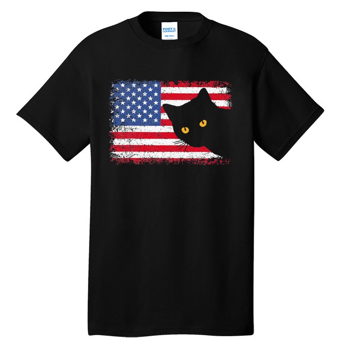 Meowica 4th of July Cat American Flag America USA Funny Tall T-Shirt