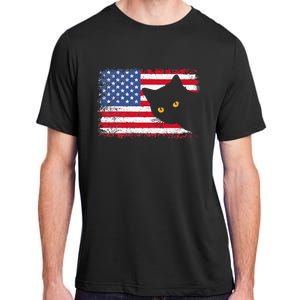 Meowica 4th of July Cat American Flag America USA Funny Adult ChromaSoft Performance T-Shirt