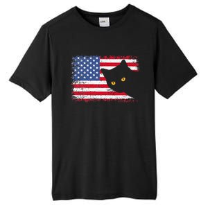 Meowica 4th of July Cat American Flag America USA Funny Tall Fusion ChromaSoft Performance T-Shirt