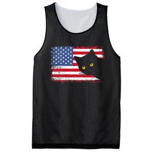 Meowica 4th of July Cat American Flag America USA Funny Mesh Reversible Basketball Jersey Tank