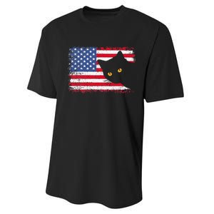 Meowica 4th of July Cat American Flag America USA Funny Performance Sprint T-Shirt