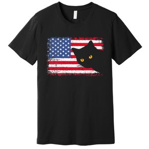 Meowica 4th of July Cat American Flag America USA Funny Premium T-Shirt