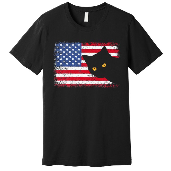 Meowica 4th of July Cat American Flag America USA Funny Premium T-Shirt