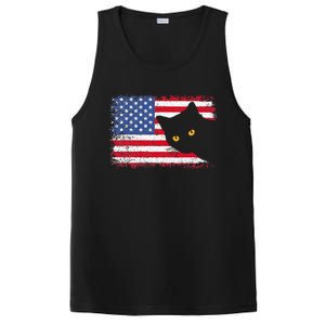 Meowica 4th of July Cat American Flag America USA Funny PosiCharge Competitor Tank