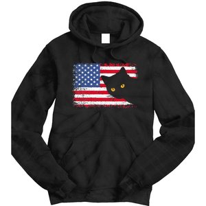 Meowica 4th of July Cat American Flag America USA Funny Tie Dye Hoodie