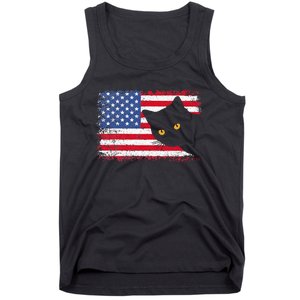 Meowica 4th of July Cat American Flag America USA Funny Tank Top