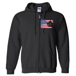 Meowica 4th of July Cat American Flag America USA Funny Full Zip Hoodie