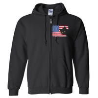 Meowica 4th of July Cat American Flag America USA Funny Full Zip Hoodie