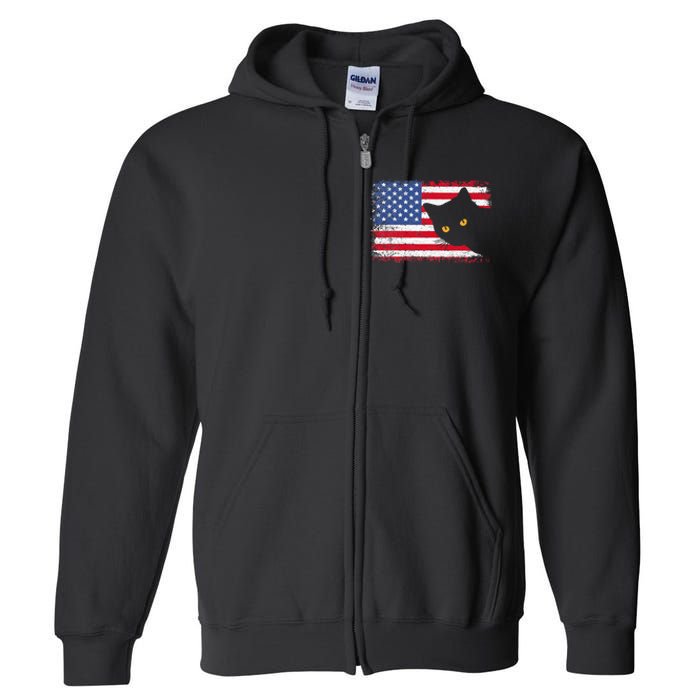 Meowica 4th of July Cat American Flag America USA Funny Full Zip Hoodie