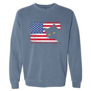 Meowica 4th of July Cat American Flag America USA Funny Garment-Dyed Sweatshirt