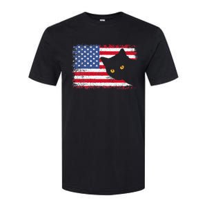 Meowica 4th of July Cat American Flag America USA Funny Softstyle CVC T-Shirt