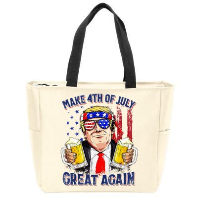 Make 4th Of July Great Again Trump Drinking Beer Zip Tote Bag