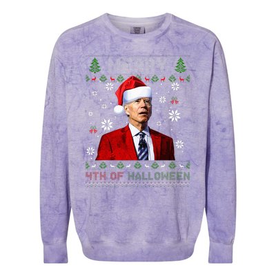 Merry 4th Of Halloween Funny Biden Ugly Christmas Sweater Colorblast Crewneck Sweatshirt