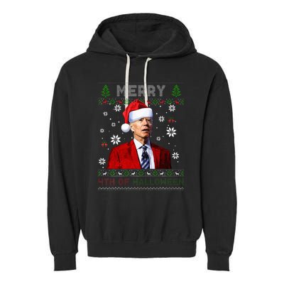 Merry 4th Of Halloween Funny Biden Ugly Christmas Sweater Garment-Dyed Fleece Hoodie