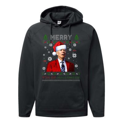 Merry 4th Of Halloween Funny Biden Ugly Christmas Sweater Performance Fleece Hoodie