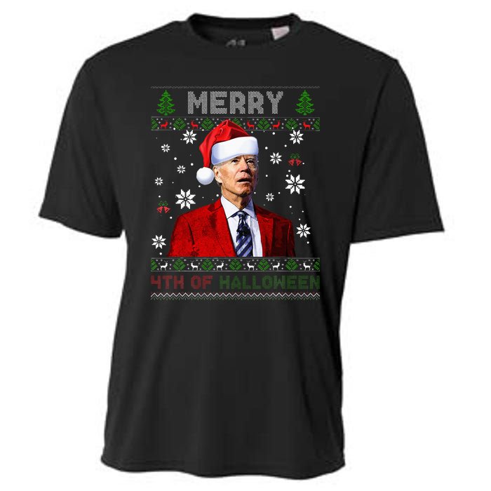 Merry 4th Of Halloween Funny Biden Ugly Christmas Sweater Cooling Performance Crew T-Shirt