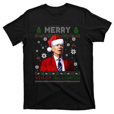 Merry 4th Of Halloween Funny Biden Ugly Christmas Sweater T-Shirt