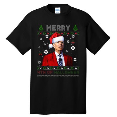 Merry 4th Of Halloween Funny Biden Ugly Christmas Sweater Tall T-Shirt