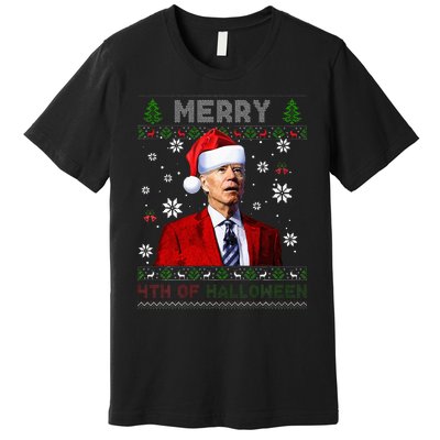 Merry 4th Of Halloween Funny Biden Ugly Christmas Sweater Premium T-Shirt