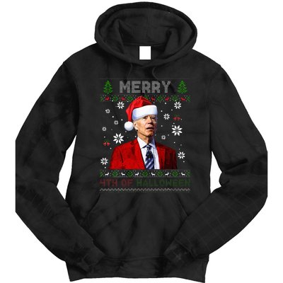 Merry 4th Of Halloween Funny Biden Ugly Christmas Sweater Tie Dye Hoodie