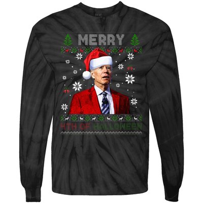 Merry 4th Of Halloween Funny Biden Ugly Christmas Sweater Tie-Dye Long Sleeve Shirt