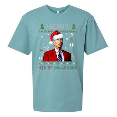 Merry 4th Of Halloween Funny Biden Ugly Christmas Sweater Sueded Cloud Jersey T-Shirt