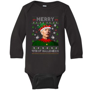 Merry 4th Of Halloween Joe Biden Christmas Ugly Sweater Baby Long Sleeve Bodysuit