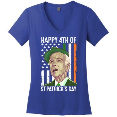 Merry 4th Of St PatrickS Day Joe Biden Leprechaun Hat Gift Women's V-Neck T-Shirt