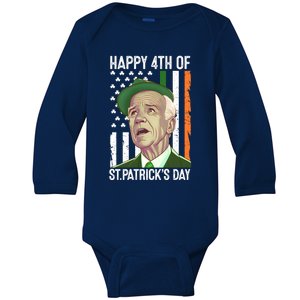 Merry 4th Of St PatrickS Day Joe Biden Leprechaun Hat Gift Baby Long Sleeve Bodysuit