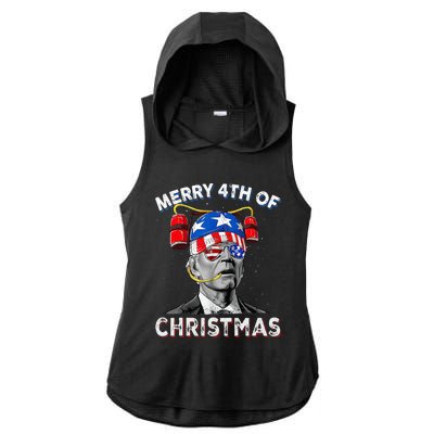 Merry 4th Of Christmas Funny Joe Biden Confused 4th Of July Ladies PosiCharge Tri-Blend Wicking Draft Hoodie Tank