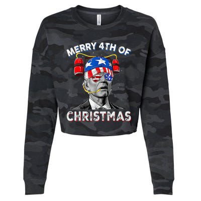 Merry 4th Of Christmas Funny Joe Biden Confused 4th Of July Cropped Pullover Crew