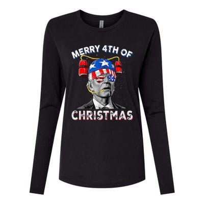 Merry 4th Of Christmas Funny Joe Biden Confused 4th Of July Womens Cotton Relaxed Long Sleeve T-Shirt