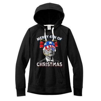 Merry 4th Of Christmas Funny Joe Biden Confused 4th Of July Women's Fleece Hoodie