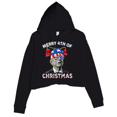 Merry 4th Of Christmas Funny Joe Biden Confused 4th Of July Crop Fleece Hoodie