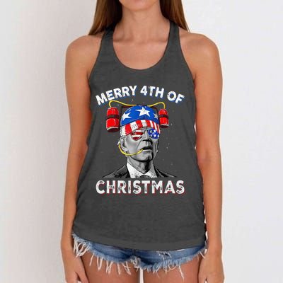 Merry 4th Of Christmas Funny Joe Biden Confused 4th Of July Women's Knotted Racerback Tank