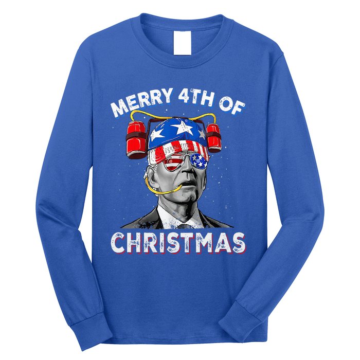 Merry 4th Of Christmas Funny Joe Biden Confused 4th Of July Long Sleeve Shirt