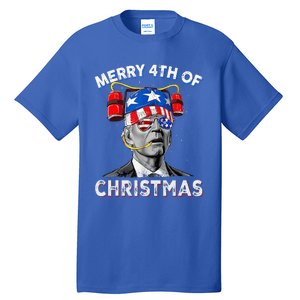 Merry 4th Of Christmas Funny Joe Biden Confused 4th Of July Tall T-Shirt