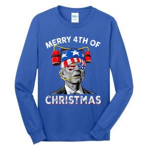 Merry 4th Of Christmas Funny Joe Biden Confused 4th Of July Tall Long Sleeve T-Shirt