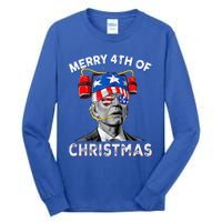 Merry 4th Of Christmas Funny Joe Biden Confused 4th Of July Tall Long Sleeve T-Shirt