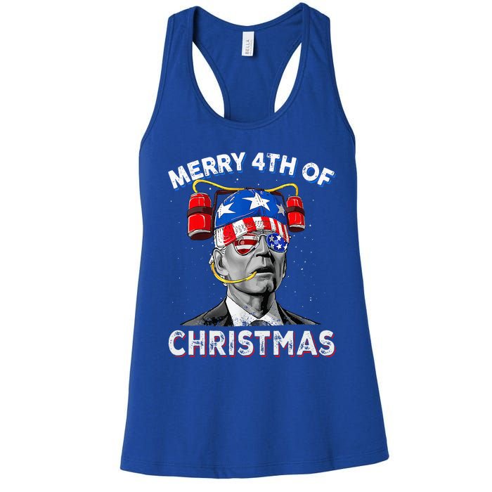 Merry 4th Of Christmas Funny Joe Biden Confused 4th Of July Women's Racerback Tank