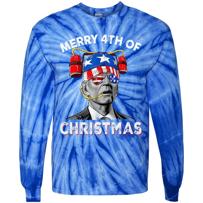 Merry 4th Of Christmas Funny Joe Biden Confused 4th Of July Tie-Dye Long Sleeve Shirt