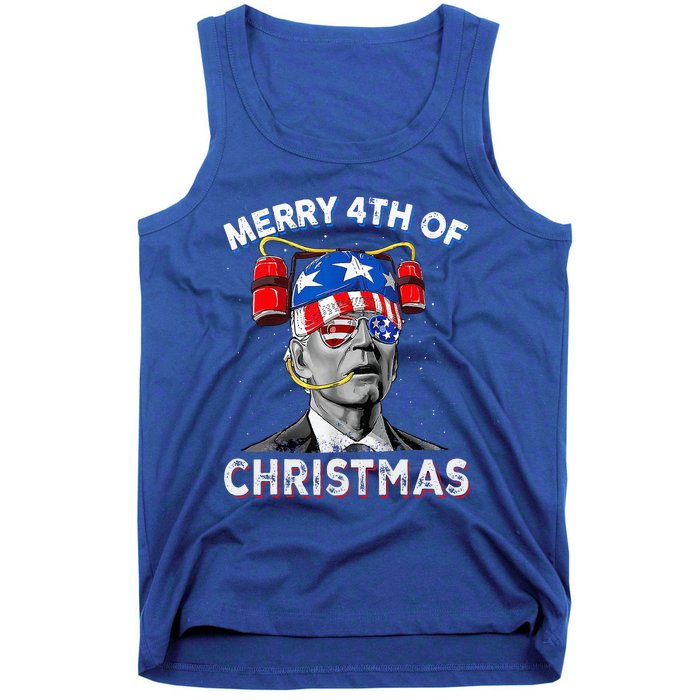 Merry 4th Of Christmas Funny Joe Biden Confused 4th Of July Tank Top