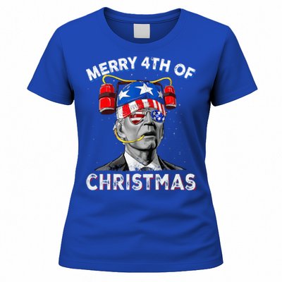 Merry 4th Of Christmas Funny Joe Biden Confused 4th Of July Women's T-Shirt