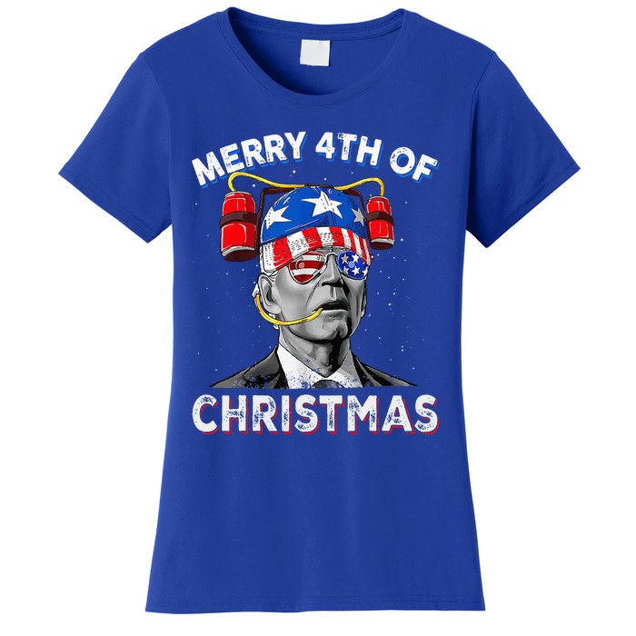 Merry 4th Of Christmas Funny Joe Biden Confused 4th Of July Women's T-Shirt